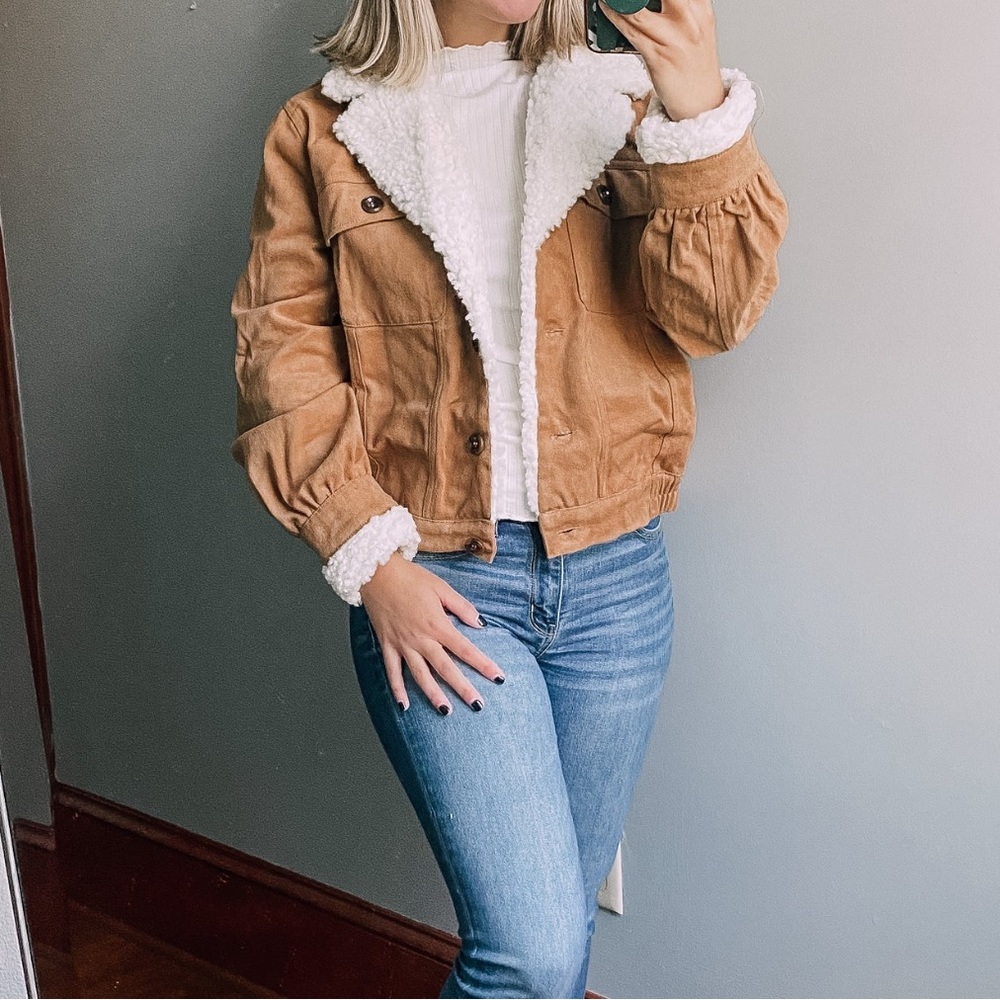 Sadie & Sage Camel Teddy Jacket with White Lining